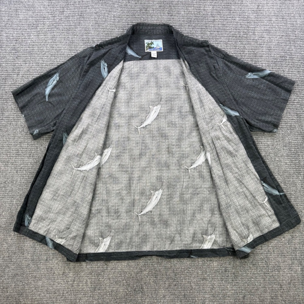 AFTCO Bluewater Mens XL Marlin Fish Print Button Up Shirt Grey Blue Short Sleeve - Picture 4 of 11